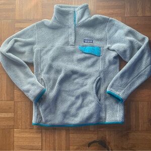 Patagonia Re-Tool Quarter Button Pullover Gray Teal Womens Medium Rare